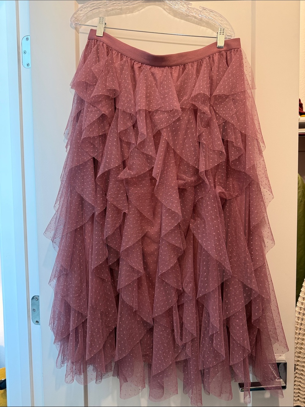 Tiered Ruffle Midi Skirt in Dusty Rose/Mauve/Lavender